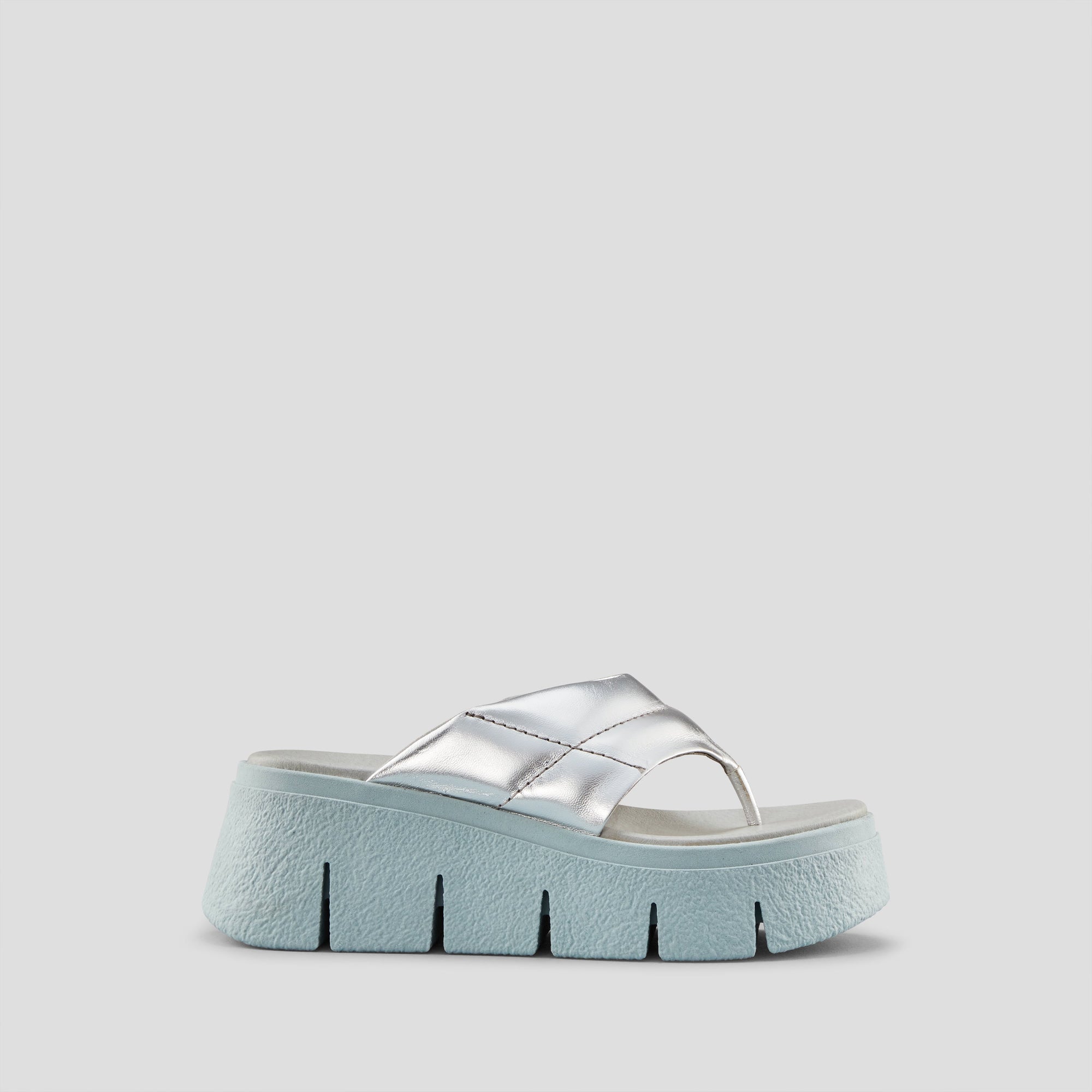 Abba Luxmotion Leather Thong Wedge Sandal - Colour Metallic Silver