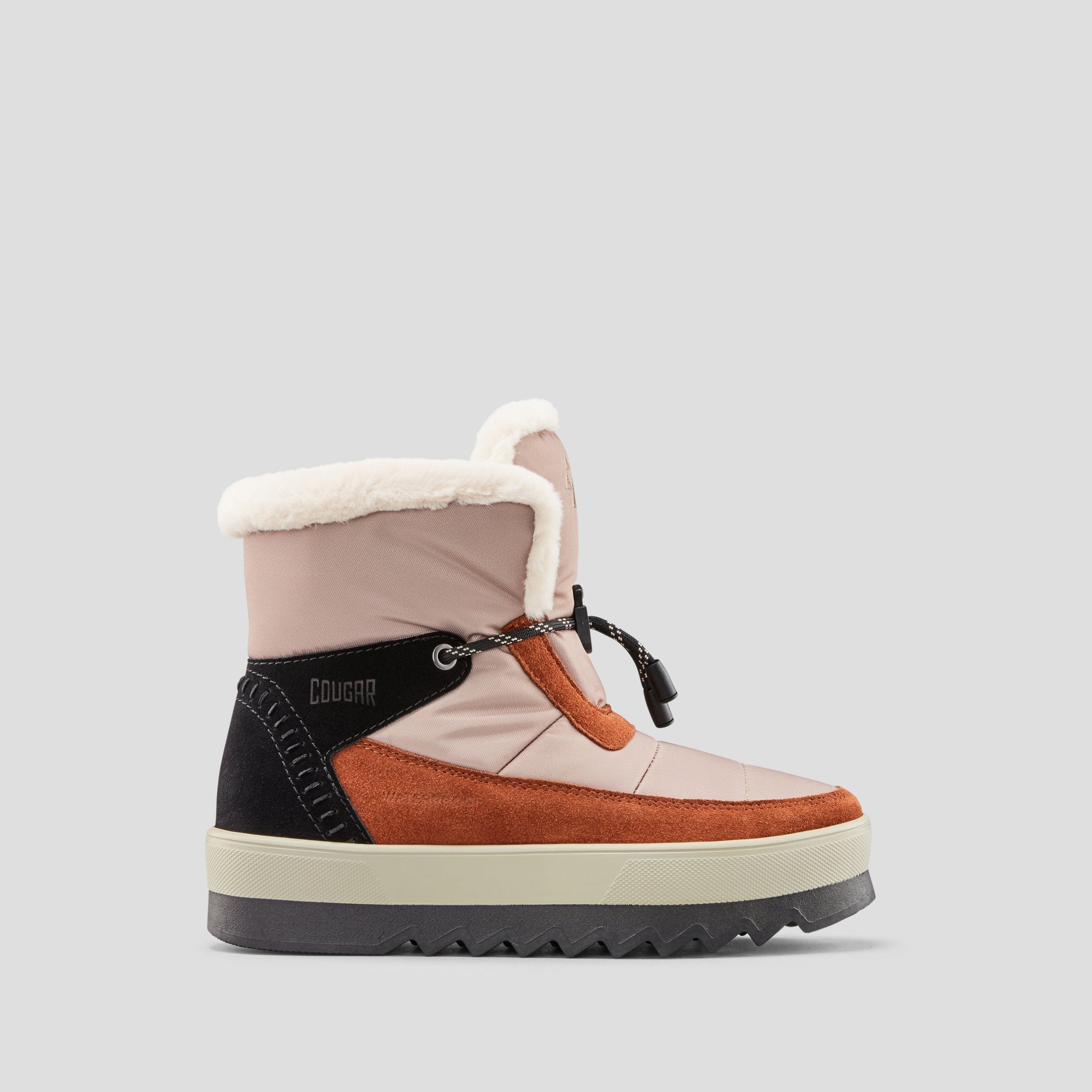 Vibe Nylon and Suede Waterproof Winter Boot - Colour Cream-Tobacco